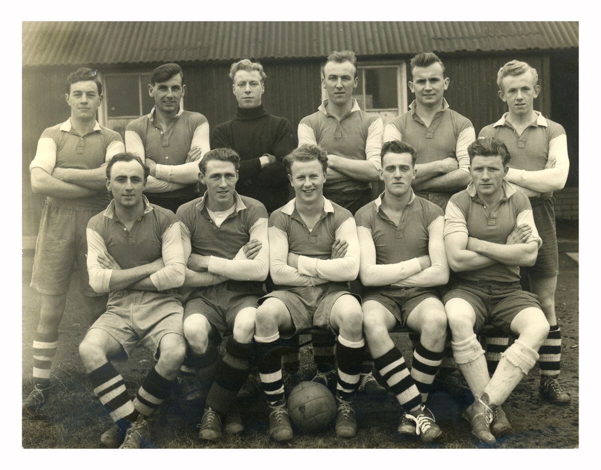Ray Grocott (back row, second left) playing football for Prees FC