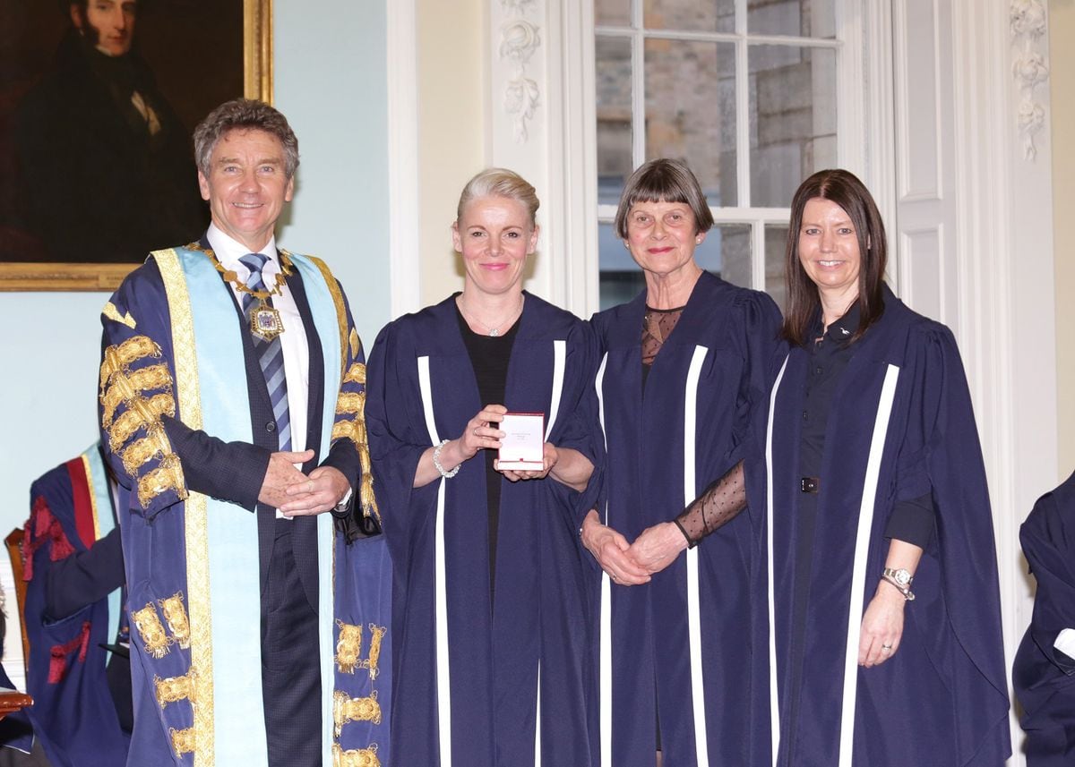 From left, Professor Michael Griffin OBE, President of the Royal College of Surgeons of Edinburgh; Claire Saxby, SaTH; Jules Lock, SaTH; Jules Lewis, SaTH.