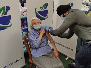 Kathleen Marston, aged 100, from Church Stretton, receives her jab