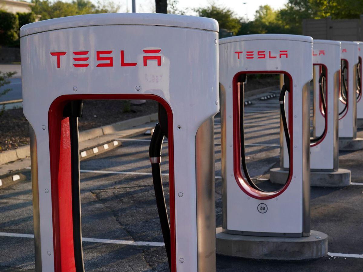A Tesla Supercharger station in the US