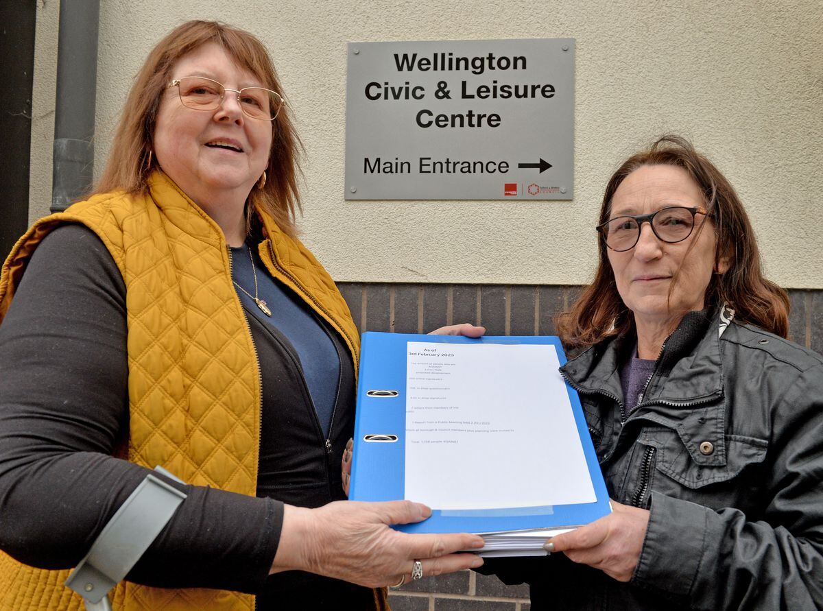 Limes Walk plan protestor Christine Orford and Pauline Jackson with a bundle of petition papers to present to the council..