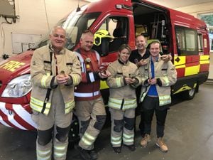Holly and the firefighters with the ducklings