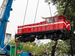 DL-34 is lifted on to a low loader at the Alishan Forest Railway HQ in Taiwan before starting its journey to Wales. Photo: Forestry Bureau of Taiwan