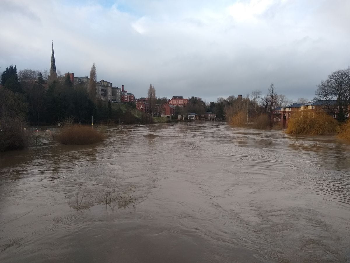 The River Severn next to the English Bridge in Shrewsbury yesterday afternoon