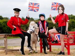  Park Hall Countryside Experience near Oswestry is holding multiple Royal Jubilee events during half term, one of which is the Right Royal Race! from left, Chloe Ellis, Friday the Pony, Honor Grigg and Mia Jenkins-Doyle take on royal roles to enjoy the race