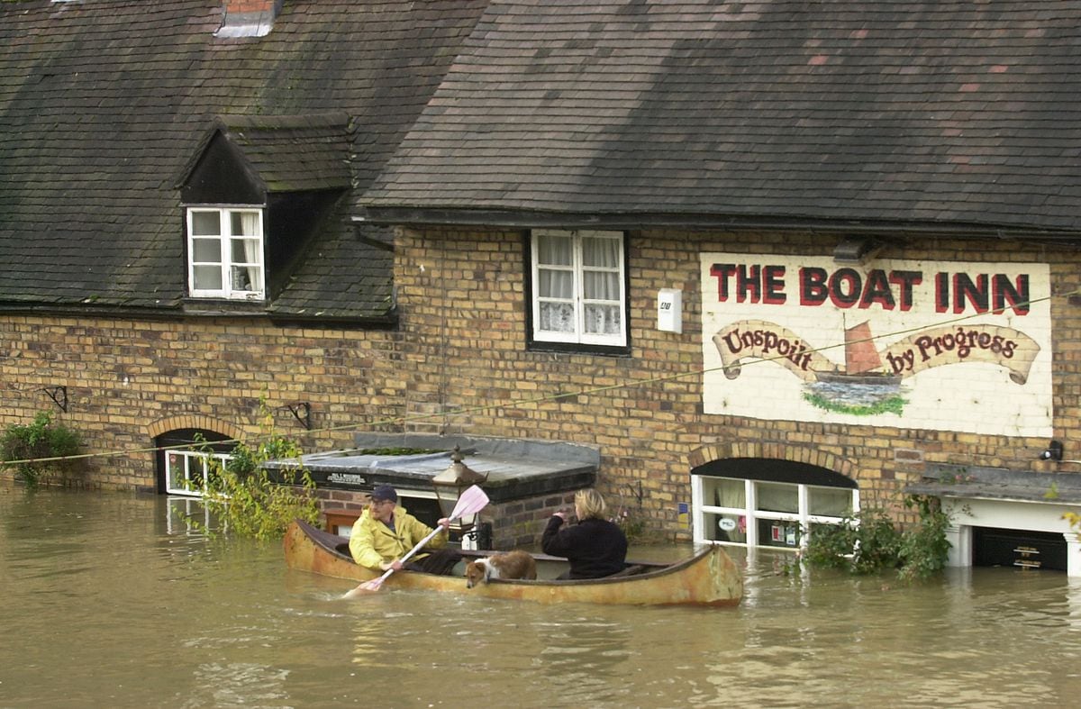 The door of the Boat Inn, Jackfield, records flood levels down the years. Back on November 1, 2000, the water came near the top. Another notch on the door will no doubt be added marking this month's level.