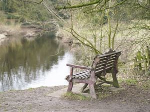 The bench where Nicola Bulley’s phone was found, on the banks of the River Wyre, in St Michael’s on Wyre, Lancashire (Danny Lawson/PA)