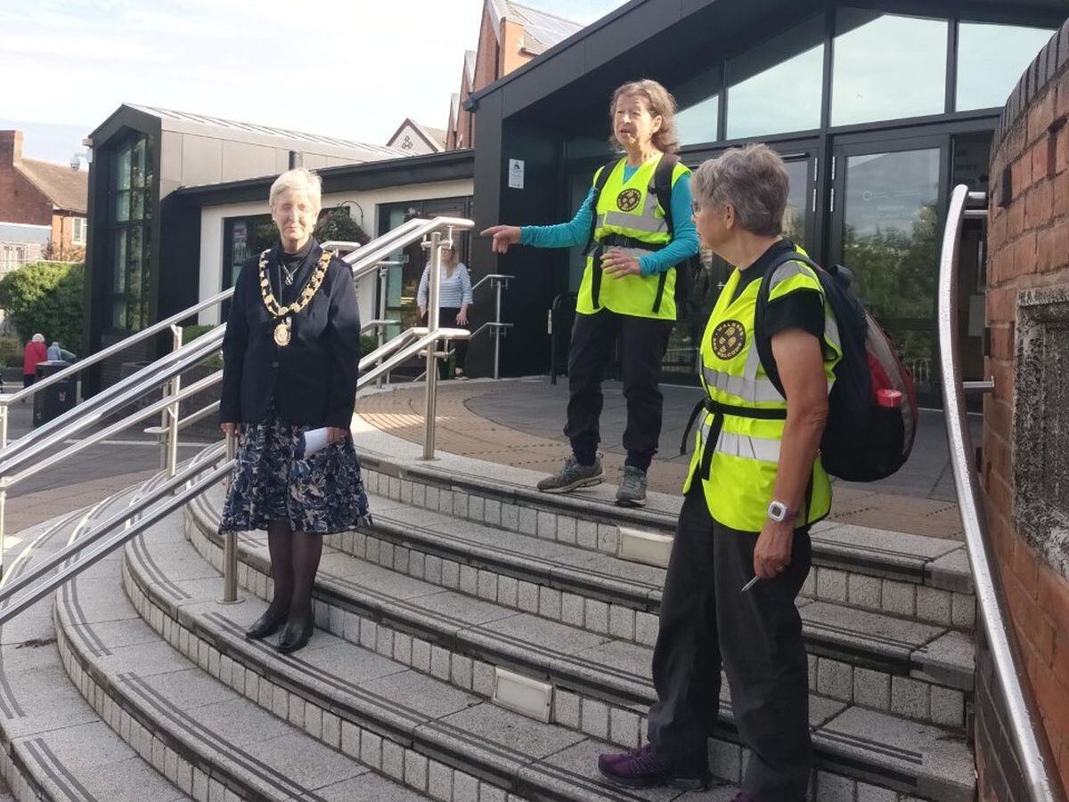 Mayor of Wellington Councillor Dorothy Roberts with walkers who set off from Wellington Leisure Centre