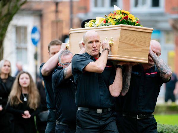 Funeral of Newport Firefighter Shane Evans at St. Nicholas Church in Newport Shropshire..