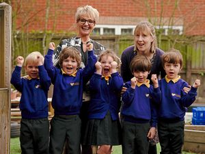 Pupils at the school with principal Jane Smalley (left) and member of staff Victoria Wearing