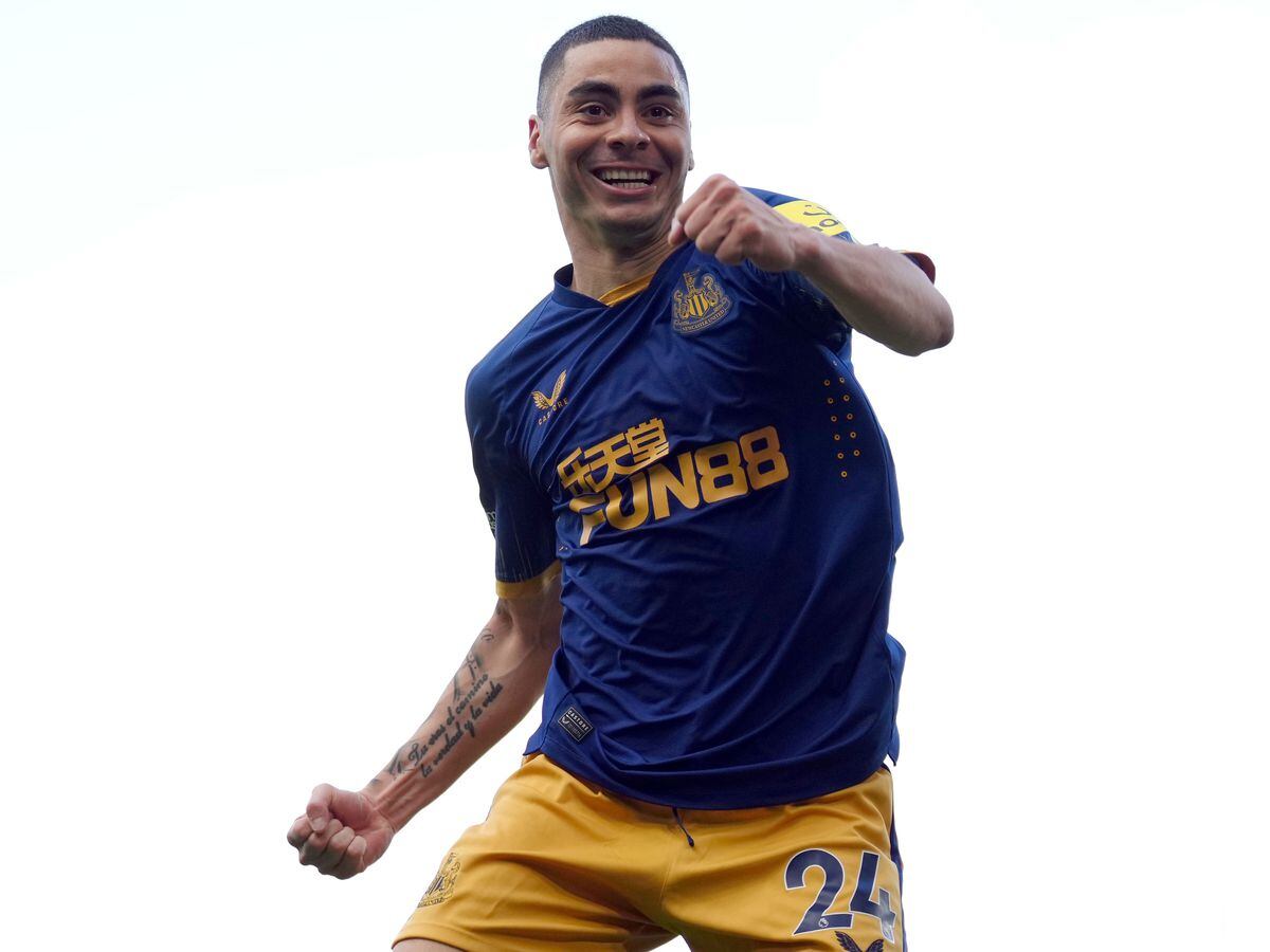Miguel Almiron celebrates after scoring for Newcastle against Fulham