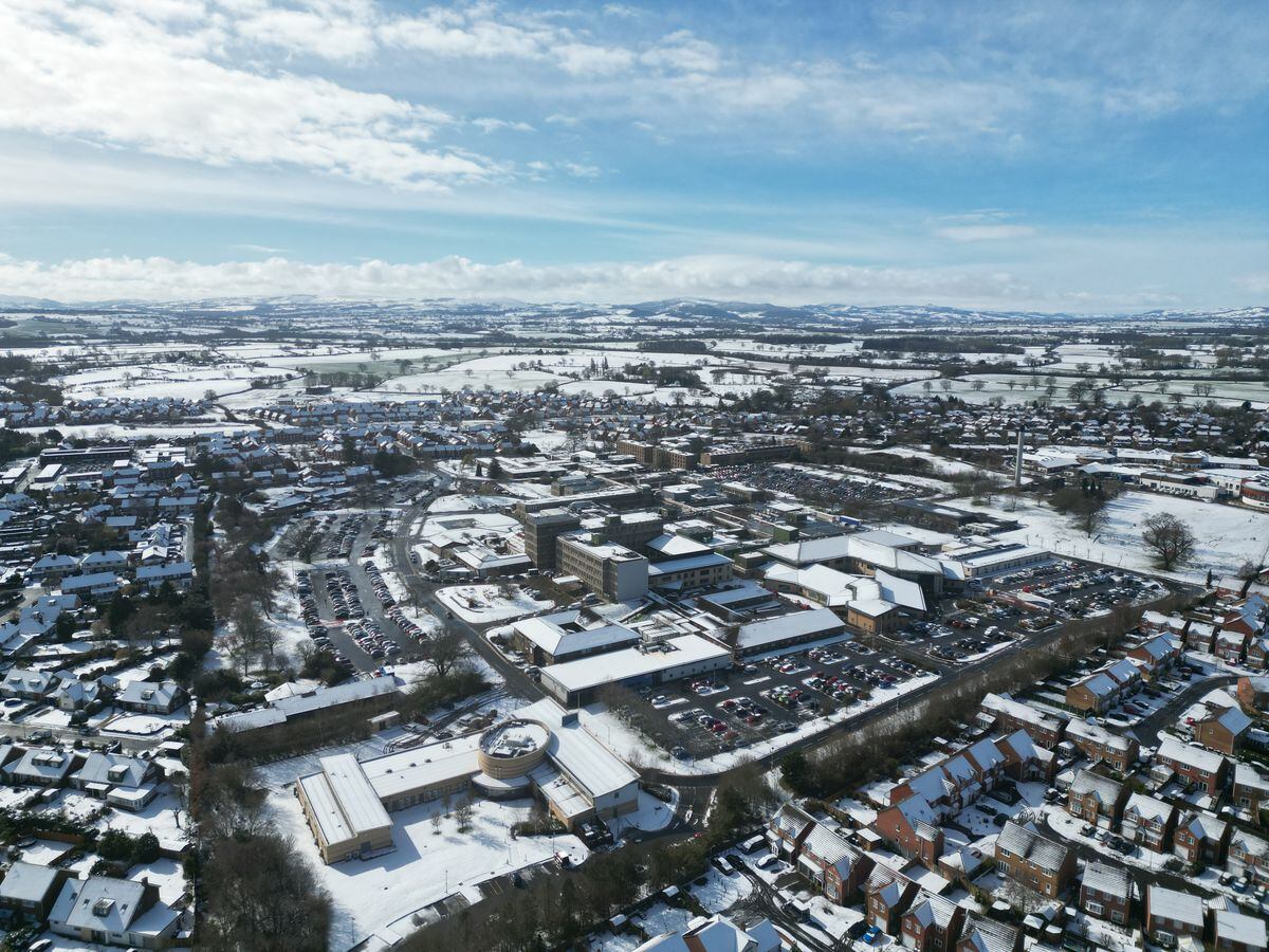 Shrewsbury on Friday morning, photographed by drone by Ross Jones of SY View