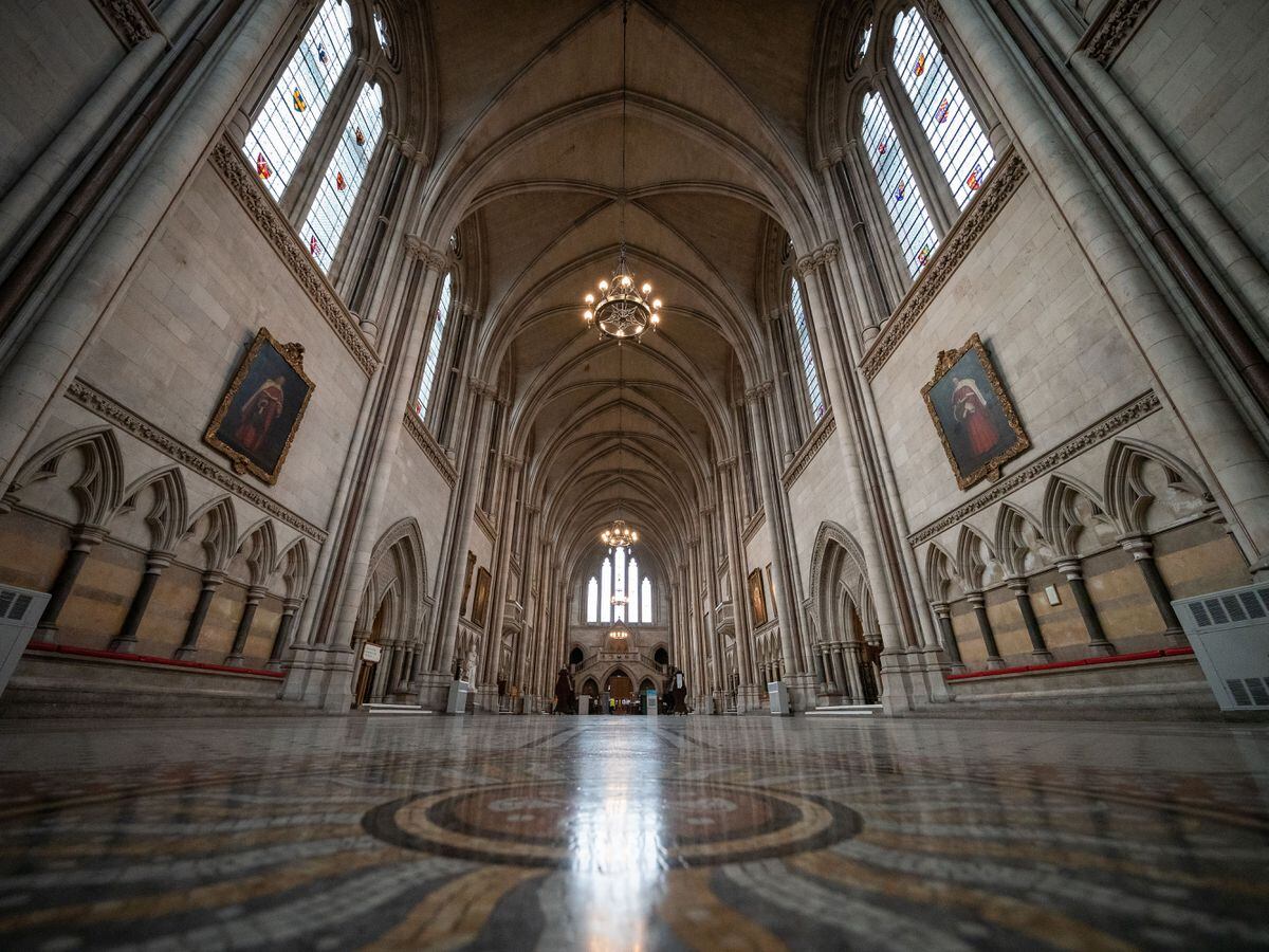 A view of the main hall at the Royal Courts of Justice in central London