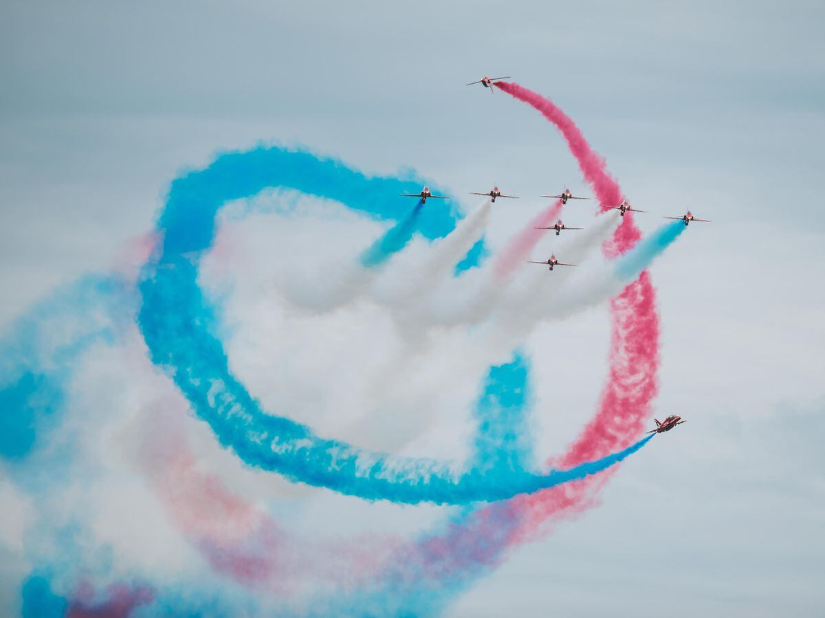 Royal Air Force Cosford Air Show 2019. In Picture: RAF Red Arrows.