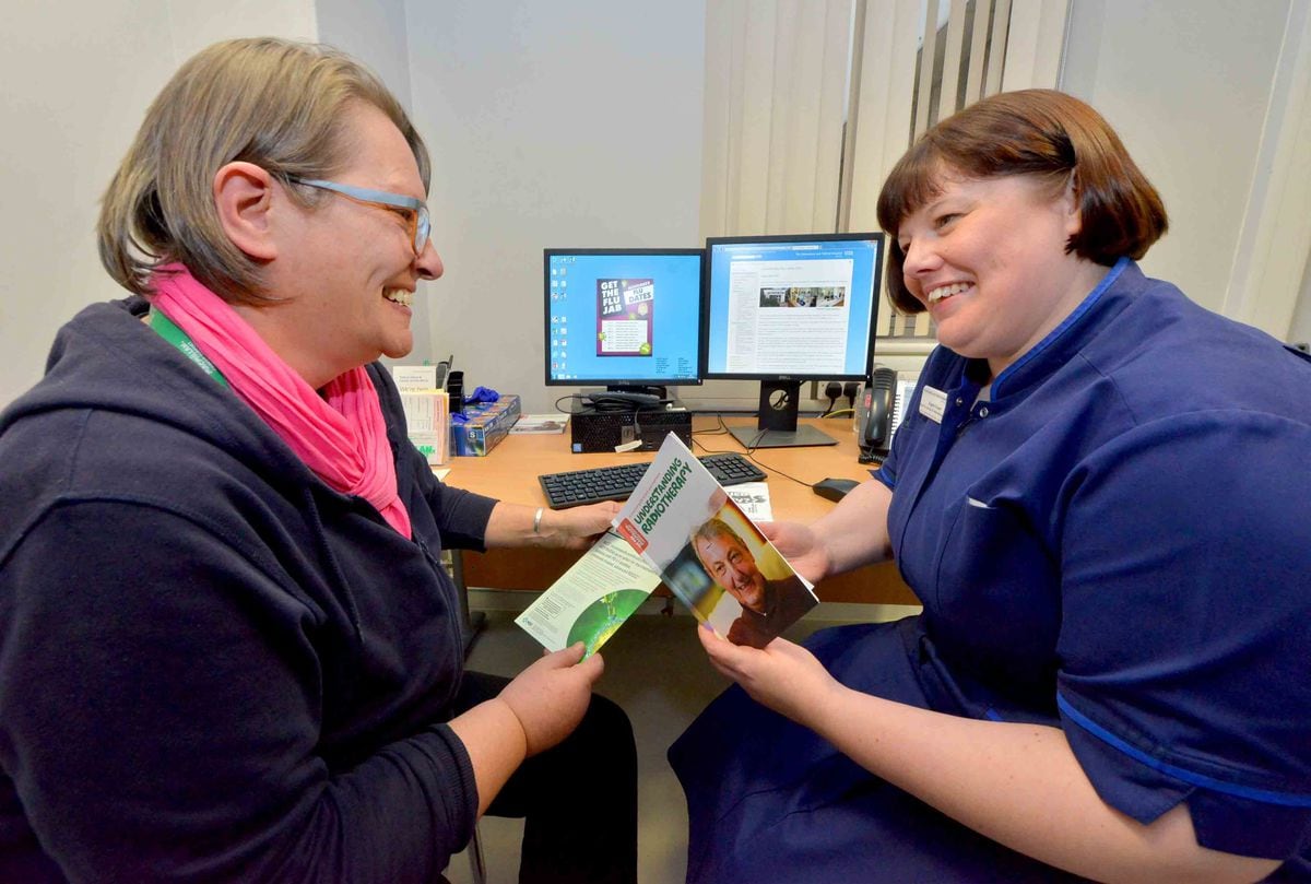 Cancer survivor Clare Wheatley chats to matron Angie Cooper at the Hamar Centre at Royal Shrewsbury Hospital