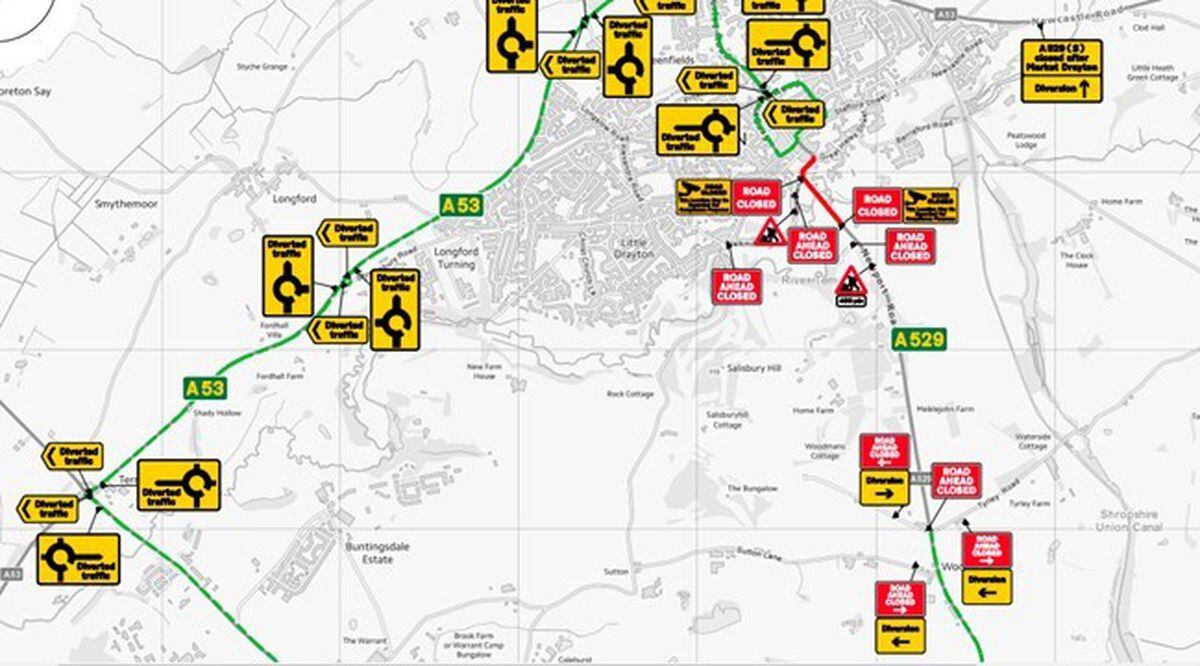 Clearly signed diversions routes will be in place using the A53 and A41 roads.