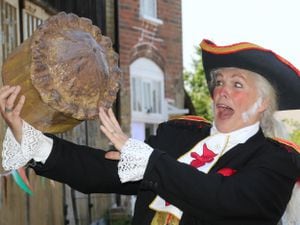 Jackie Jeffrey, who played the Duke of Bridgewater, with her pie. Photo: Phil Blagg Photography