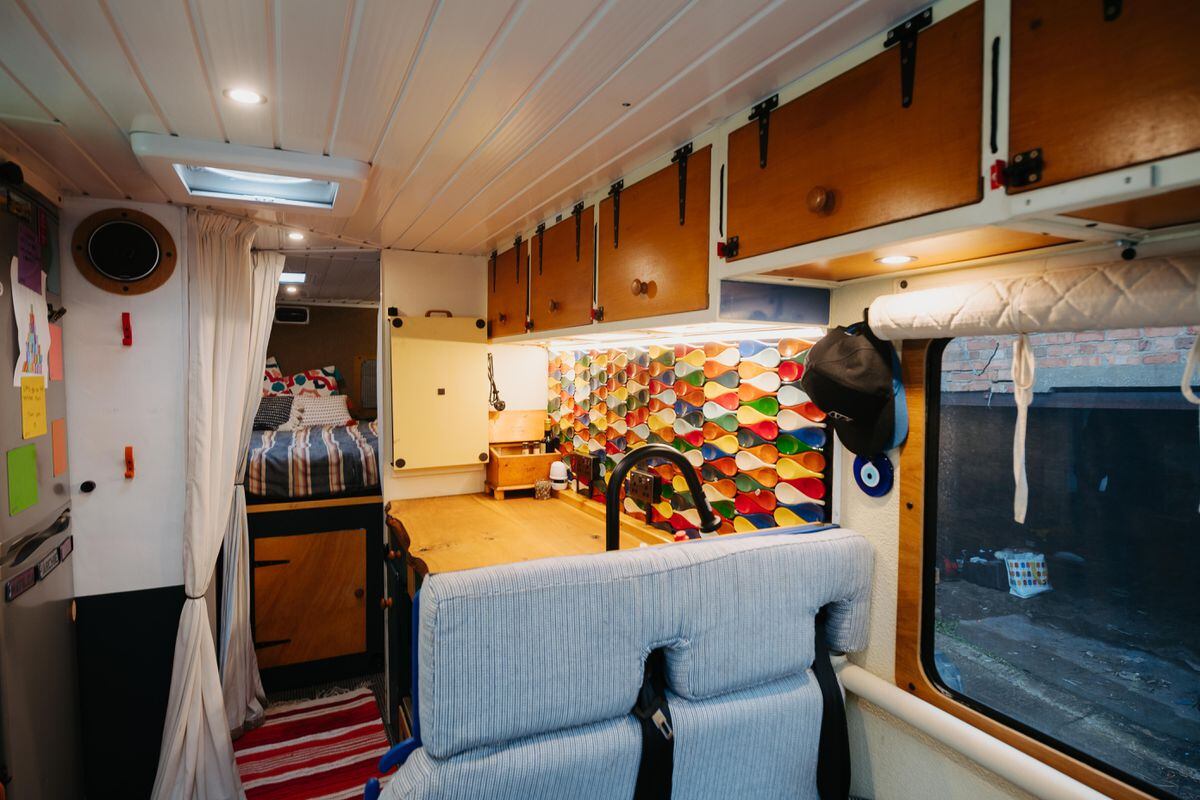 The camper features plenty of storage, as well as a full-size fridge/freezer