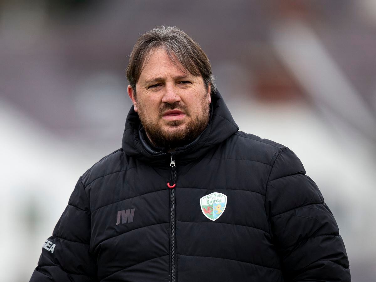 Carmarthen, Wales -  4th March, 2023: .TNS manager Craig Harrison during half time..Penybont v The New Saints in the JD Welsh Cup semi final at Richmond Park on the 4th March 2023. (Pic by Lewis Mitchell/FAW).