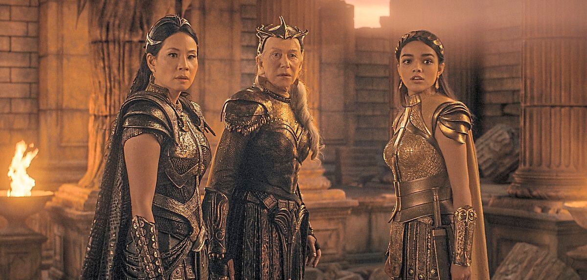Shazam! Fury Of The Gods: Lucy Liu as Kalypso, Helen Mirren as Hespera and Rachel Zegler as Anthea