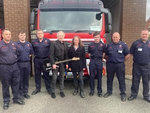Eddy and Jenny visit Llanfyllin fire service to thank firefighters
