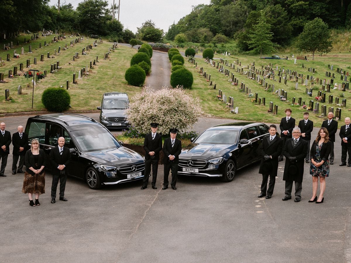 Perry & Phillips Funeral Directors takes delivery of its new hearse and limousine and welcomes two new staff members. Pictured here at Bridgnorth Cemetery