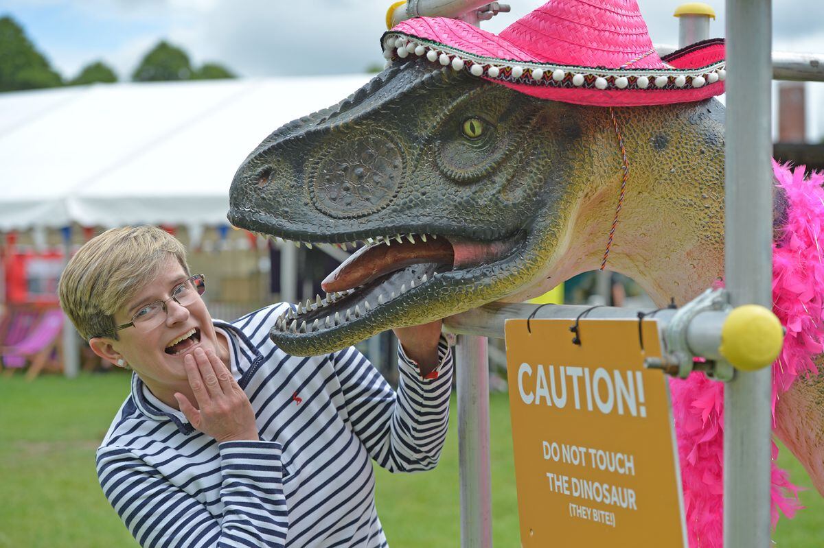 Ceridwen Bailey-Williams with one of the more unusual visitors to Shrewsbury's Party in the Park