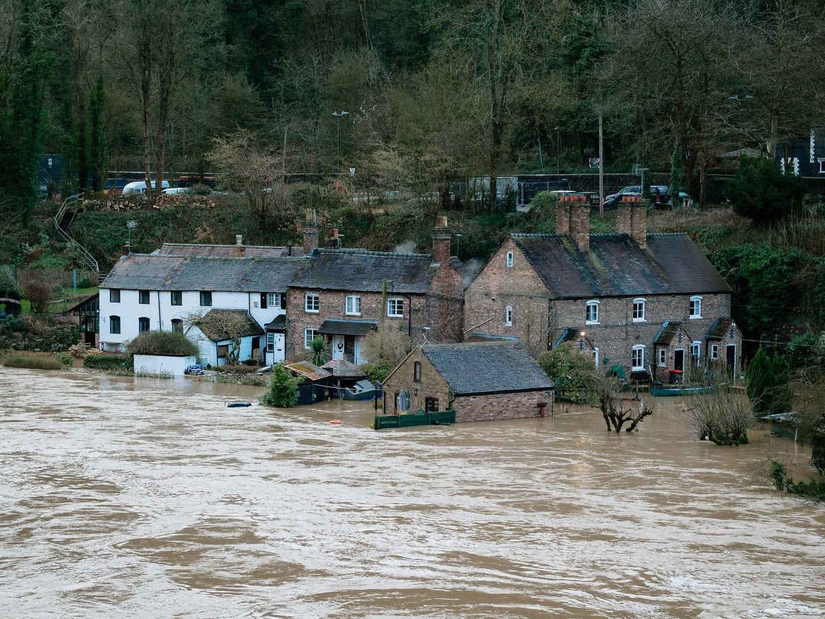 The flooding in the Ironbridge Gorge in 2020