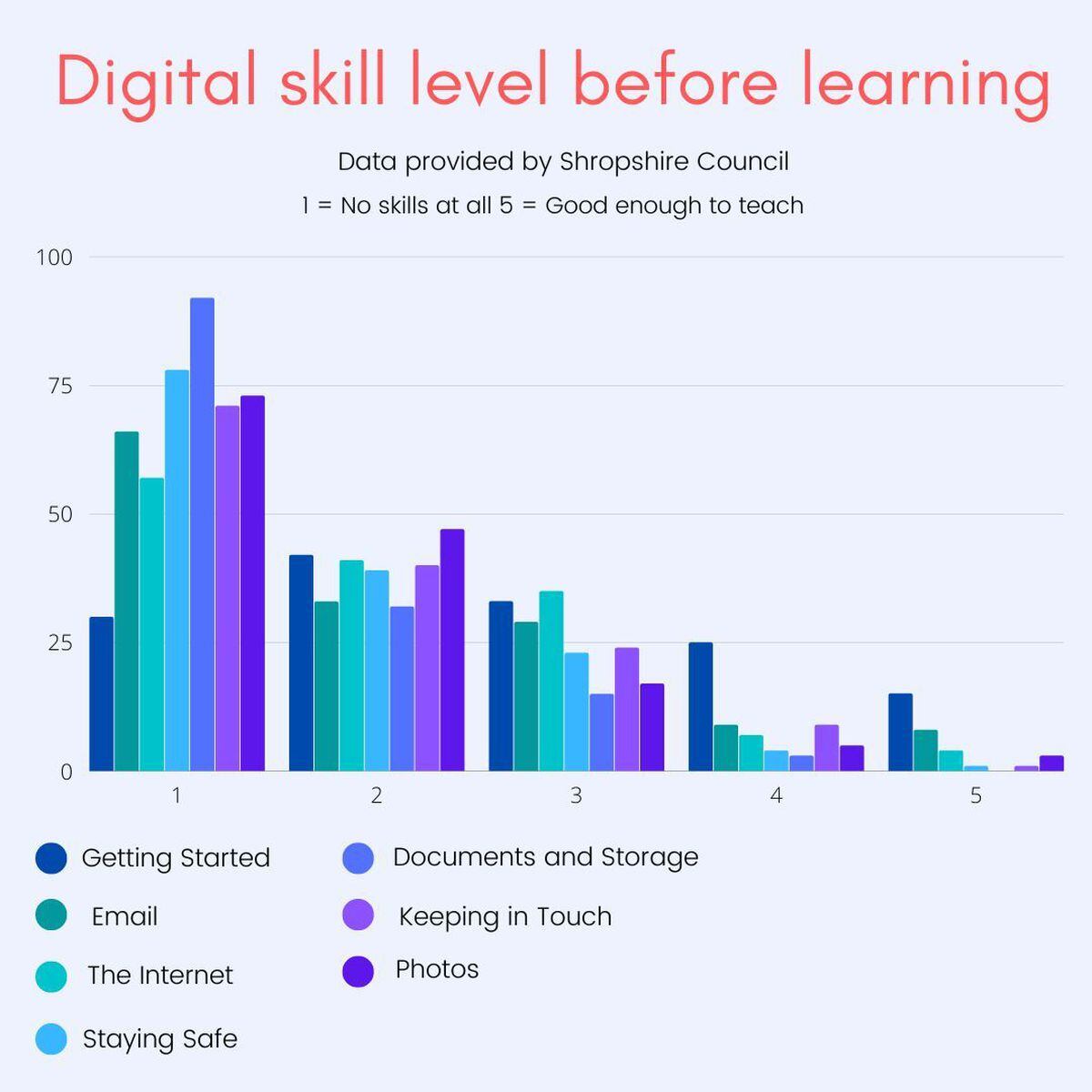 A bar chart showing the digital skill level before learning of participants. Photo: Megan Howe 