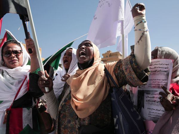 Sudanese demonstrators attend a rally in Khartoum to demand the return to civilian rule a year after a military coup