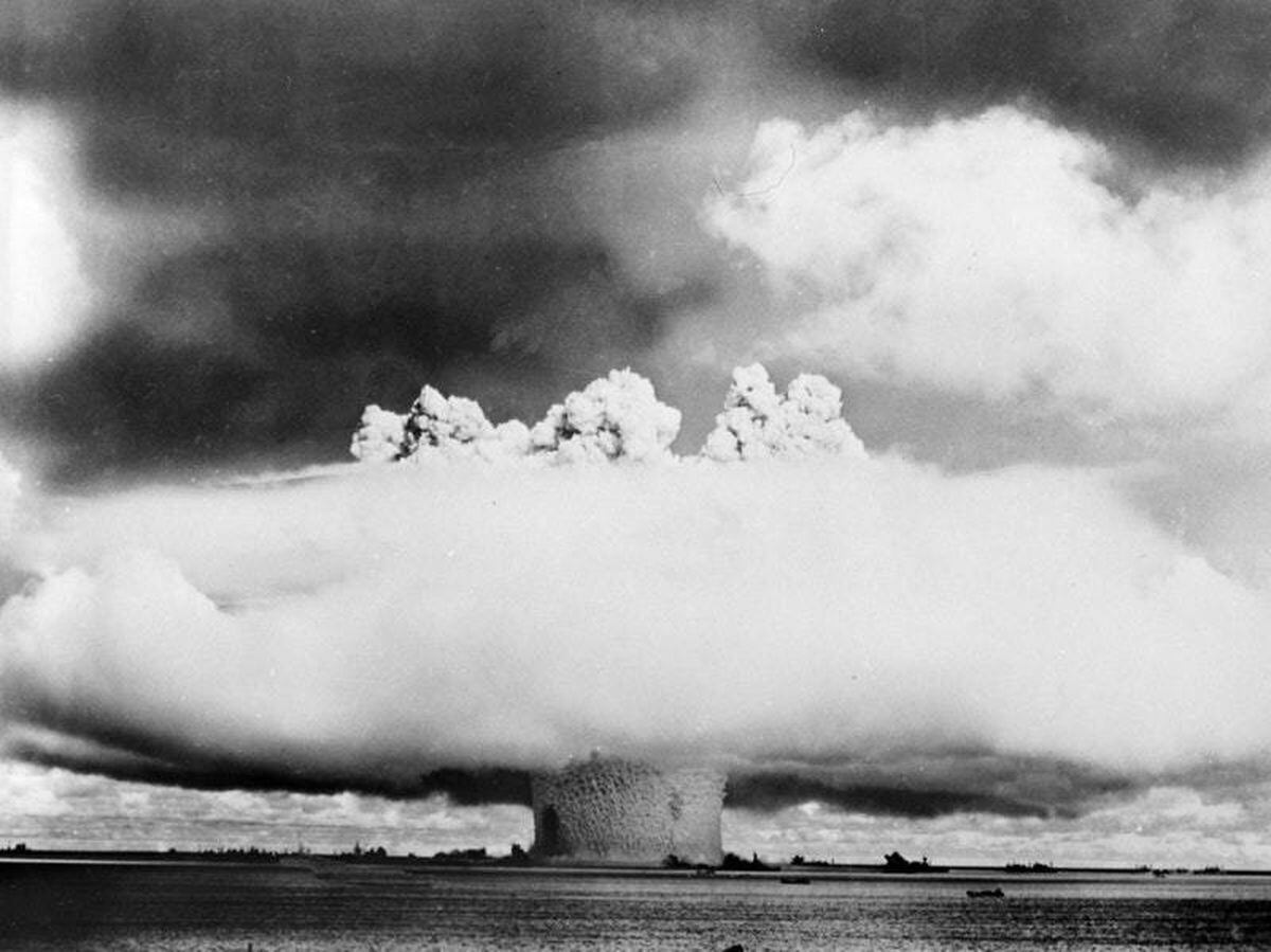 Atom bomb blast at Bikini Atoll in the Pacific