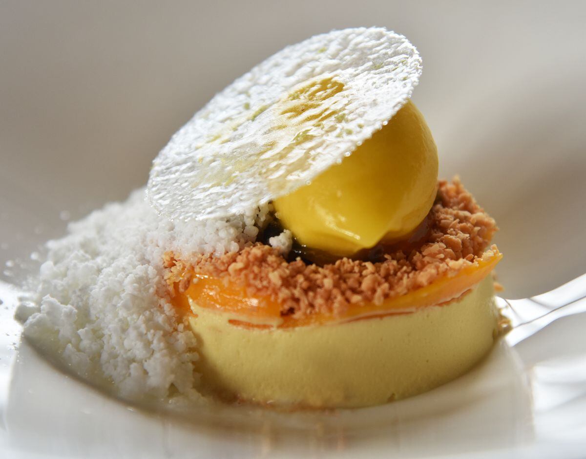 A passion fruit, mango and lime pudding