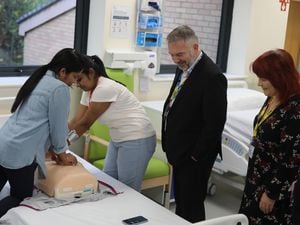 Kirsty Evans and Simon Whitehouse visit the social and health care training academy suite at Telford College’s campus