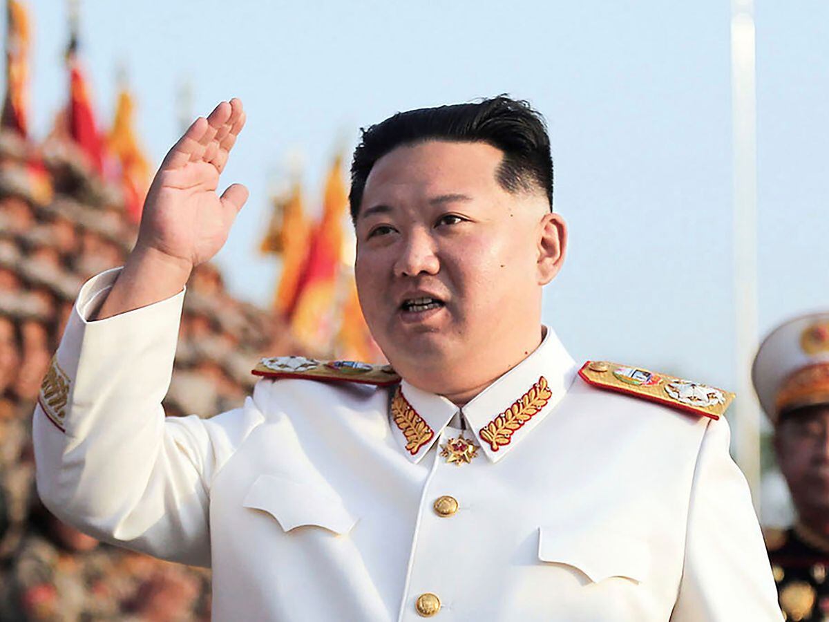 North Korean leader Kim Jong Un acknowledges officers and soldiers