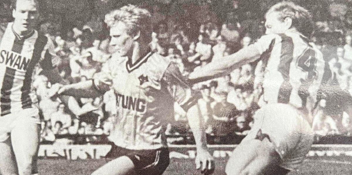 Baptism of fire: Paul Dougherty made his debut for Wolves in a Black Country derby against fierce rivals Albion in the 1983-84 season.