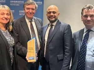 Philip Dunne with Benet Northcote, Councillor Jane BacBean (both members of CEN board) and former chancellor, Rt Hon Sajid Javid MP