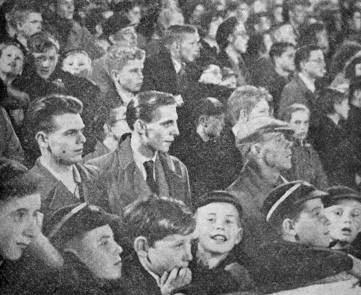 Some of the crowd at Molineux for the first floodlit game in 1953.