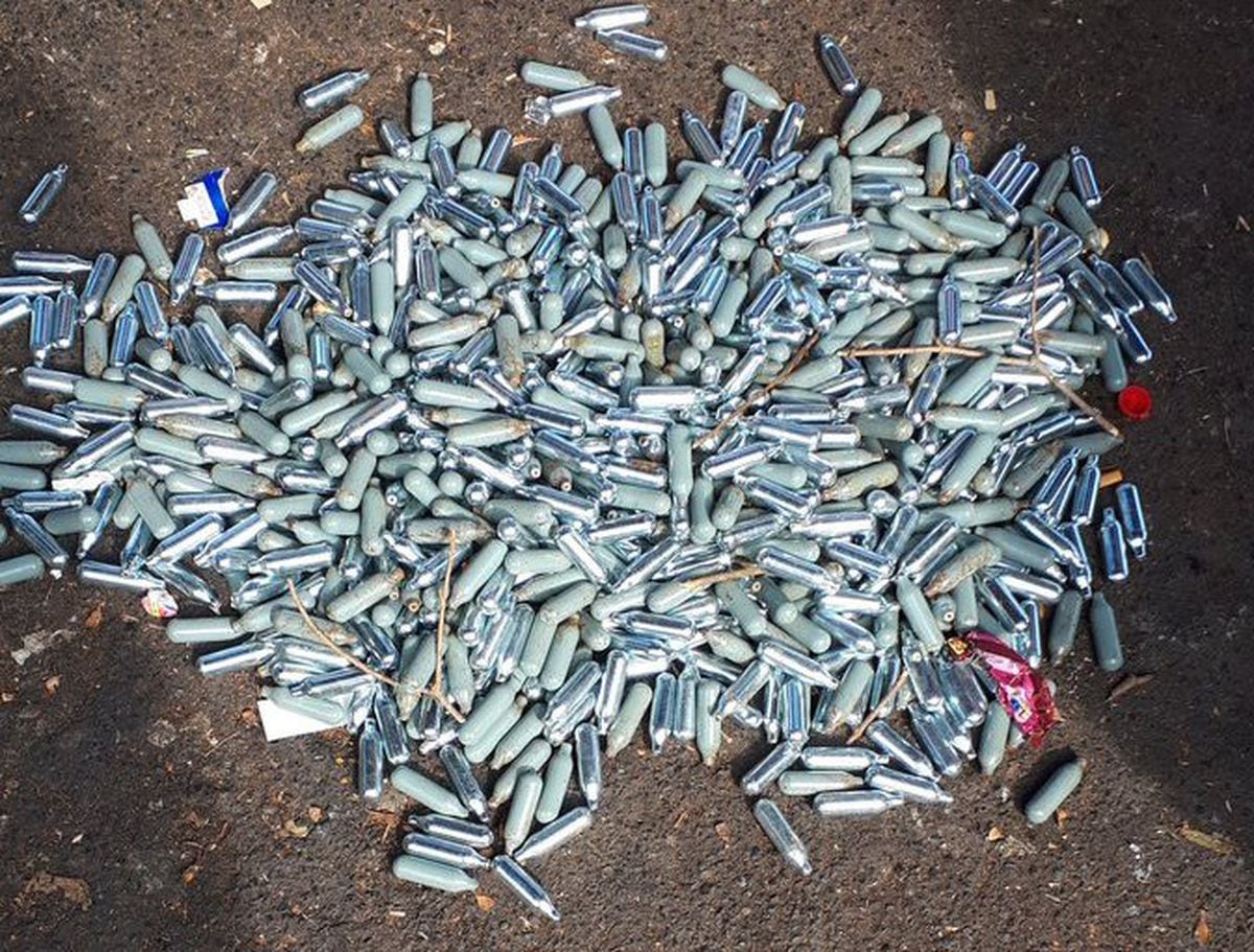 The nitrous oxide canisters were found in one of Newport's parks