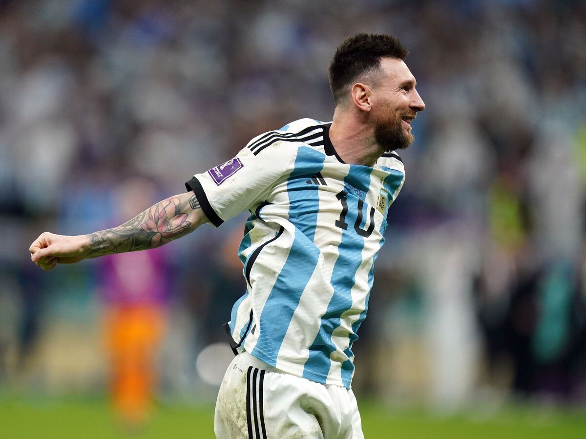Argentina’s Lionel Messi celebrates his sides victory in the penalty shoot out following the FIFA World Cup Quarter-Final match at the Lusail Stadium in Lusail, Qatar