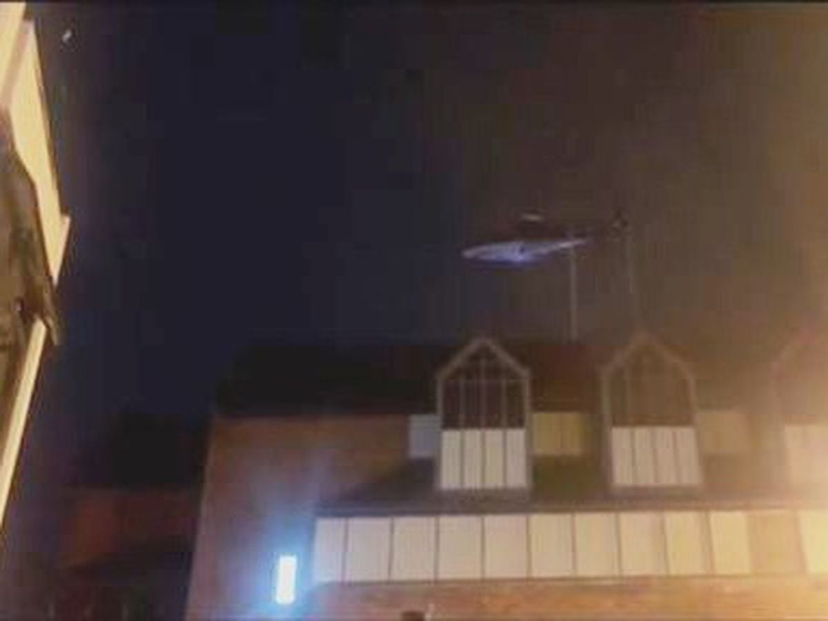 A video still captures the helicopter over Shrewsbury. Image: Abdul Husen. 