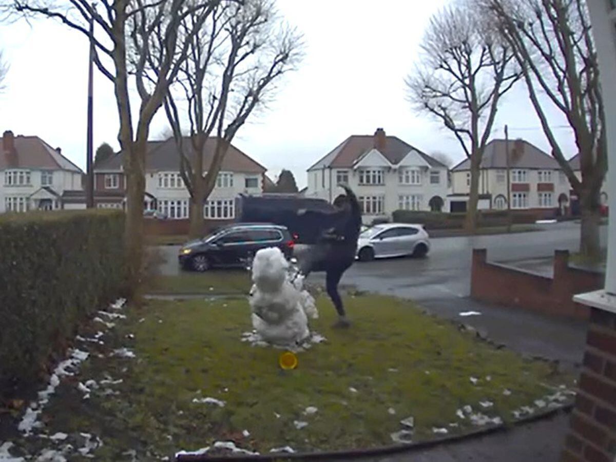 Footage captured the man kicking down the Dudley family's snowman