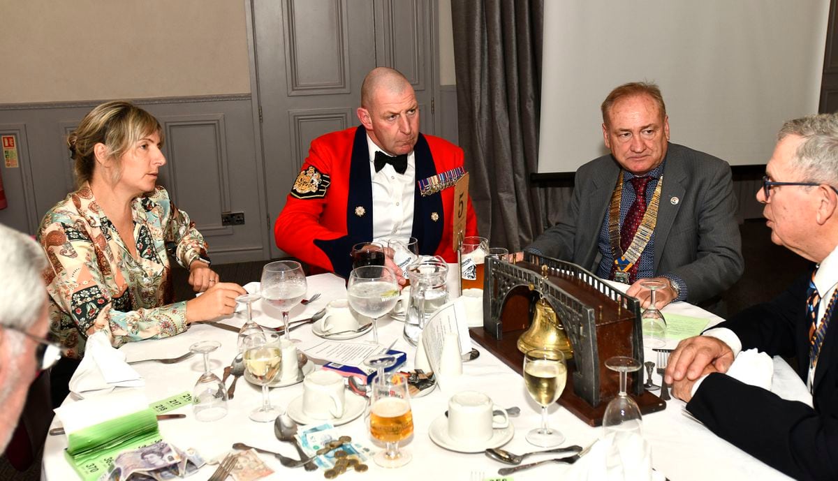 Garrison Sergeant Major Andrew ‘Vern’ Stokes with his fiancee Sue Amer chatting with Ironbridge club president Steve Evans and Richard Studd, president of Wellington club. Picture: Dave Bagnall