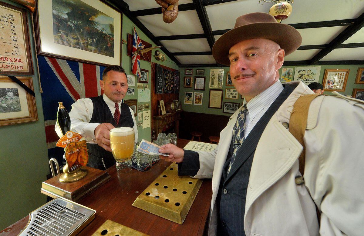 Mark Taylor from Ross-on-Wye and Darren Harris from Wolverhampton in the mobile vintage Wheatsheaf pub