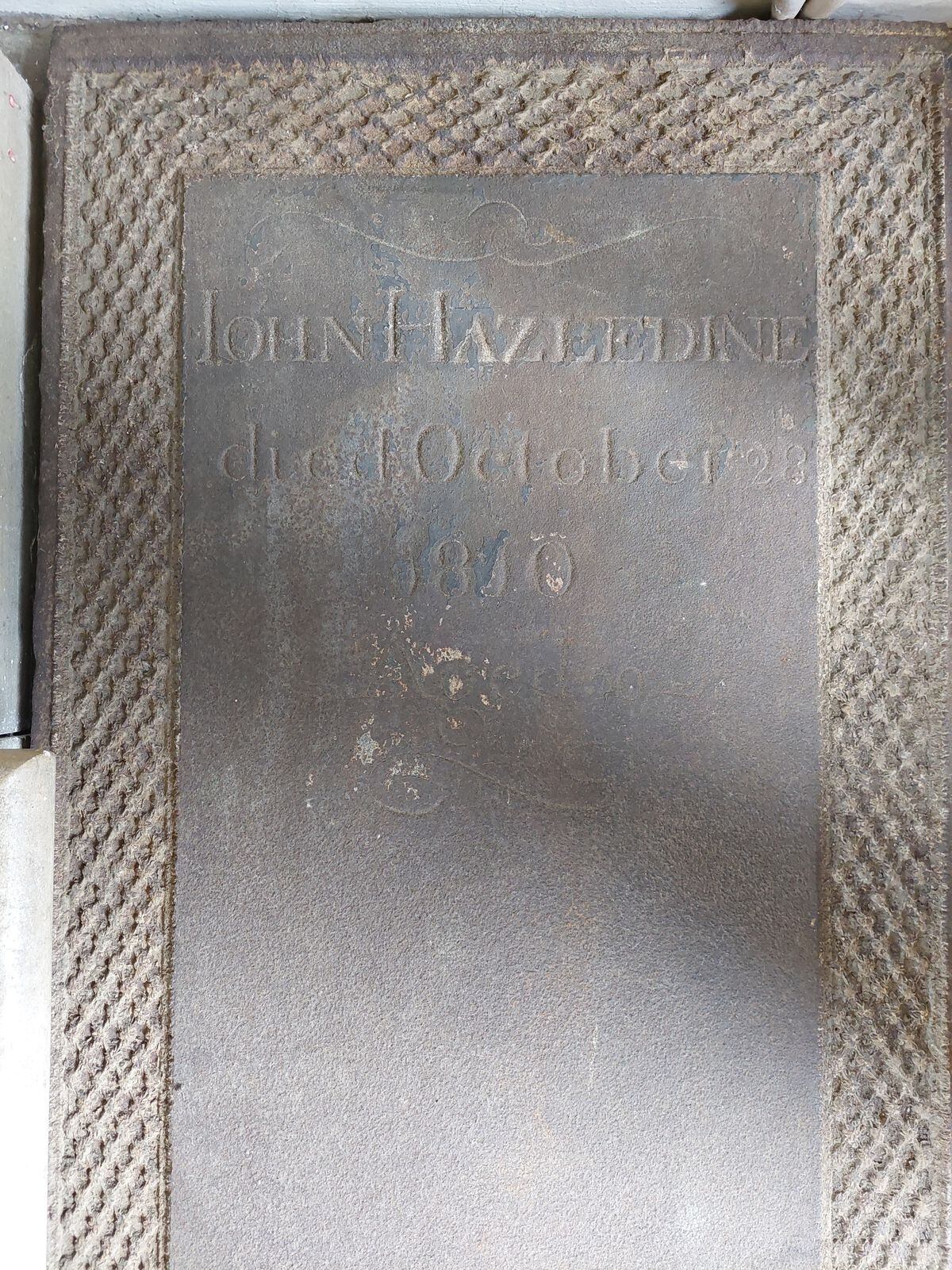 The found iron tombstone belonging to John Hazeldine. Photo; Mike Proudman, Haydn Festival organiser