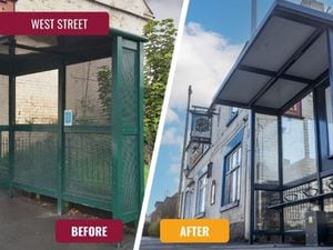 A before and after of a bus stop in St George's. Image: Telford & Wrekin Council.