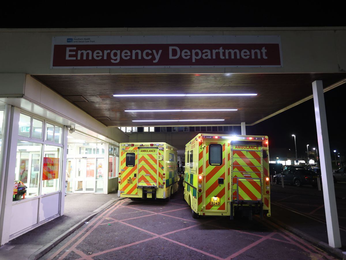 Two ambulances outside an emergency department