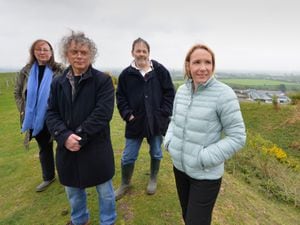 North Shropshire MP Helen Morgan meets with Hands off Old Oswestry Hillfort campaigners, from left, Kate Clarke, Neil Phillips, and Dr George Nash.