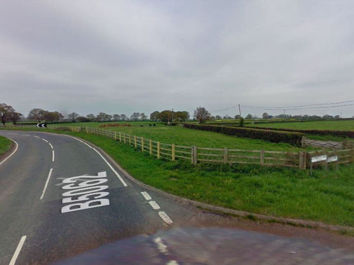 The junction of the B5062 and Catsbritch Lane. Nine holiday lodges are proposed for the site. Photo: Google