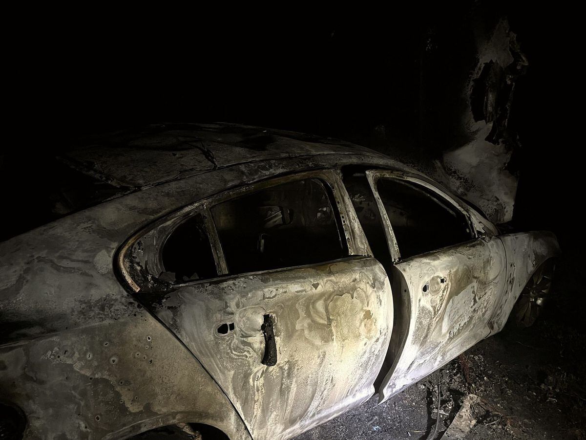 The burnt out car after the fire. Photo: @SFRS_MDrayton