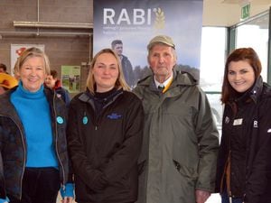 Emyr Wigley and Laura Pritchard with representatives of Ovarian Cancer Action and the Royal Agricultural Benevolent Institution   